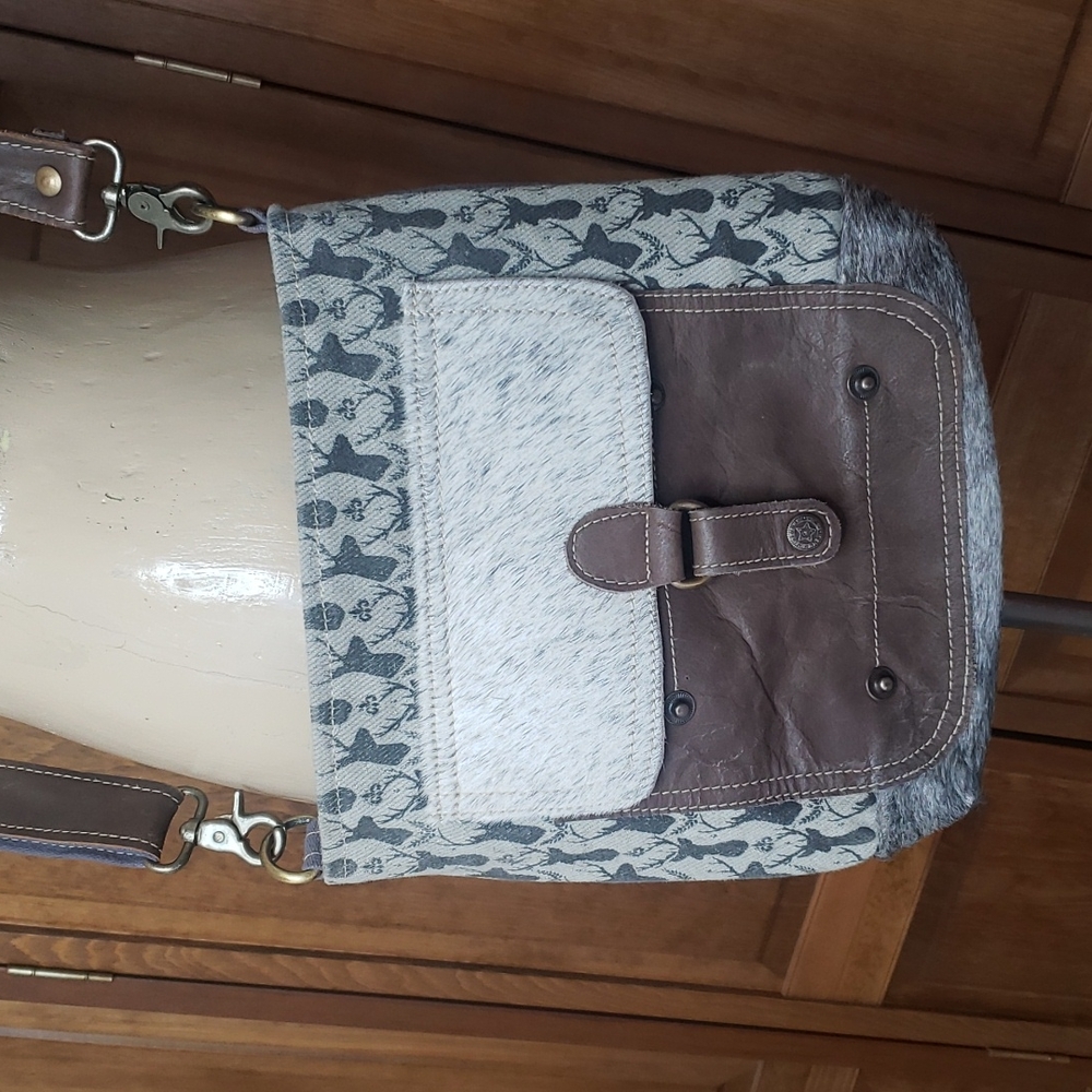 Great Seal of the State of Oklahoma 1907 Canvas Leather Hair-On Crossbody Bag